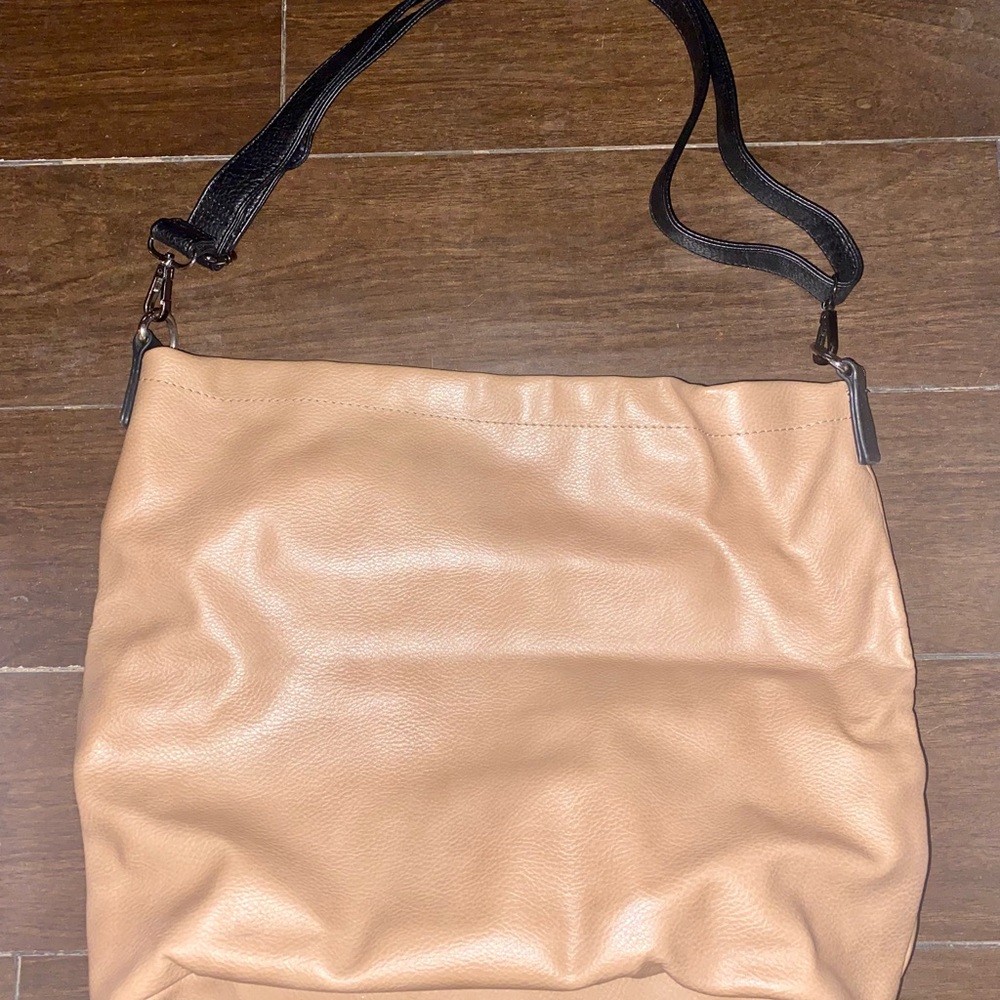 Large tan leather handbag